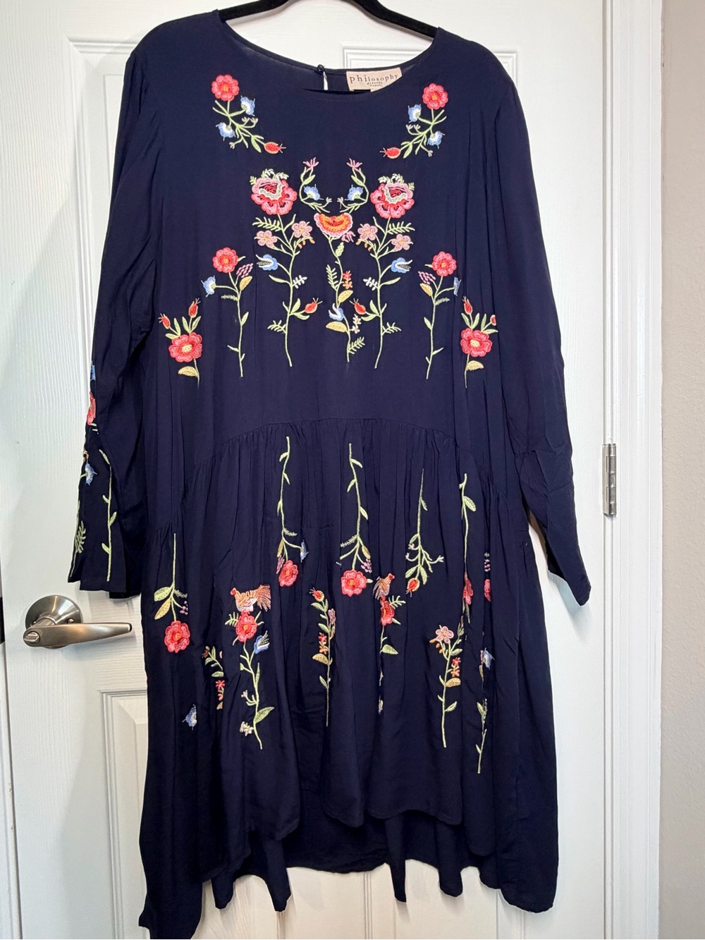 Philosophy Navy Floral Embroidered Long-Sleeve Dress